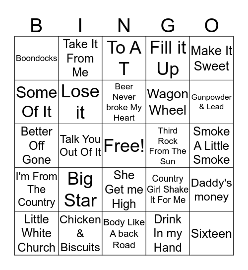 Country Road Trip Bingo Card