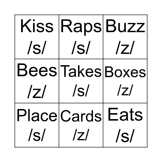 Pronunciation Bingo! Bingo Card