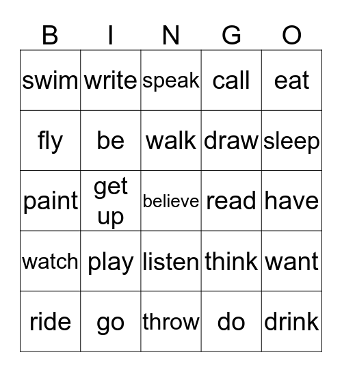 Verbs Bingo Card