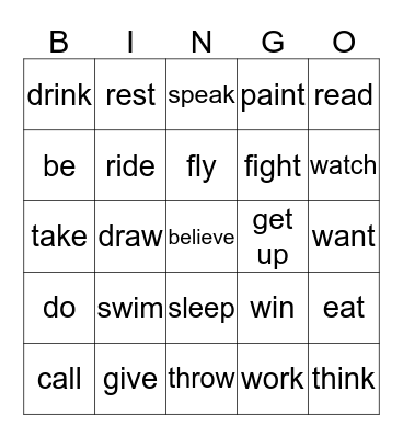 Verbs Bingo Card