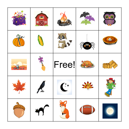 Mrs. Hull and Mrs. Rogers Fall Party Bingo Card