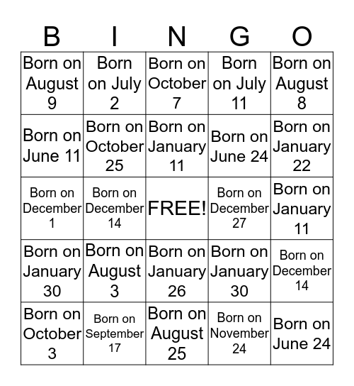 Spring 2014 Birthday Bingo Card