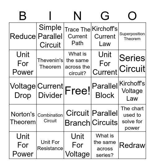 Unit 8 + 9 Bingo Card
