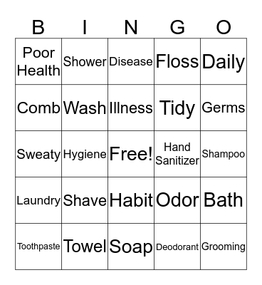 Personal Hygiene Bingo Card