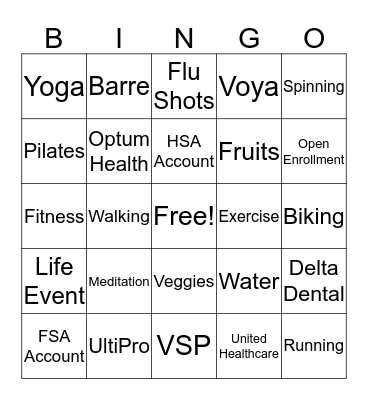 Global Ministries: Health & Wellness Bingo Card