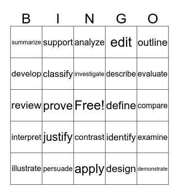 Test Vocabulary  Bingo Card