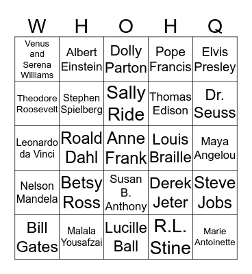 Who Is/Who Was Bingo Card