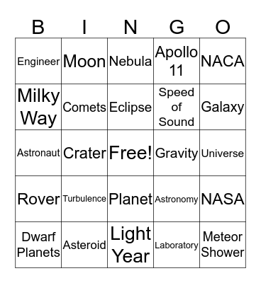 Astronomy Bingo Card
