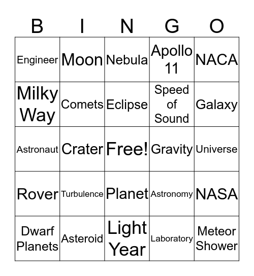 Astronomy Bingo Card