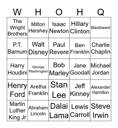 Who Is/Who Was Bingo Card