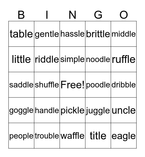 SPELLING BINGO Card