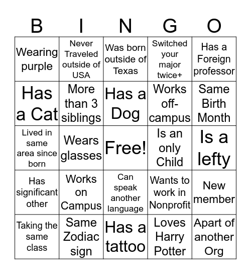 Get to know your HDFSA members Bingo Card