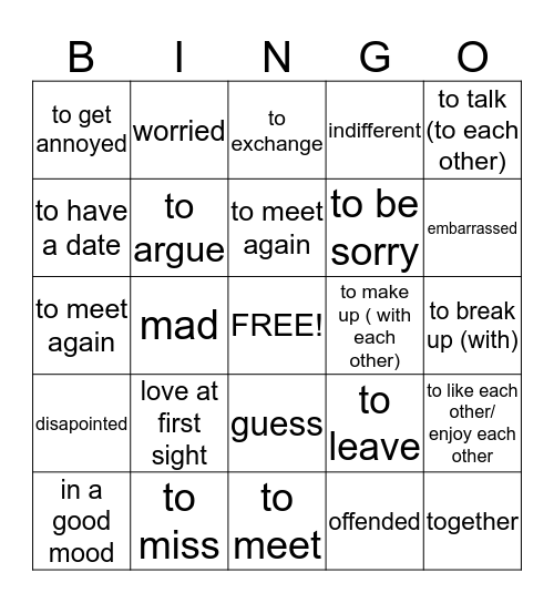 Vocabulaire 1 Bingo Card