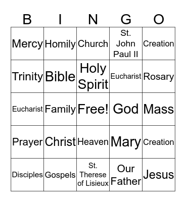 Catholic BINGO Card