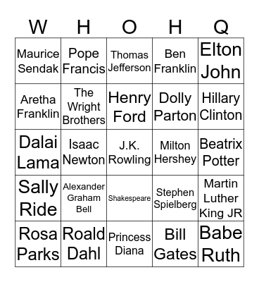 Who Is/Who Was Bingo Card