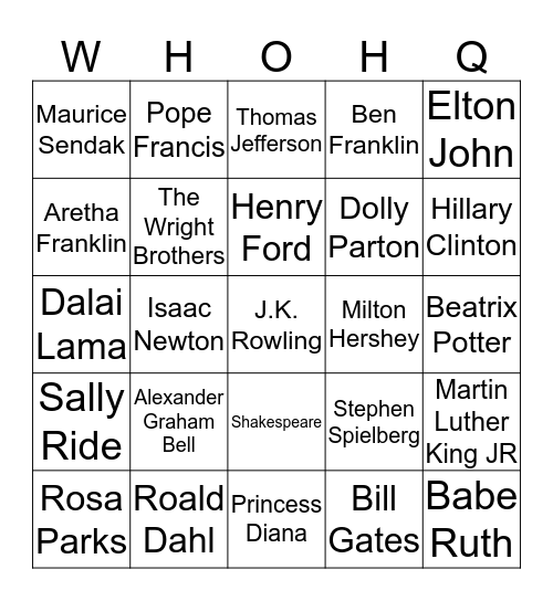 Who Is/Who Was Bingo Card