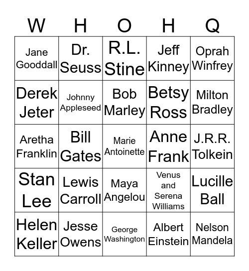 Who Is/Who Was Bingo Card