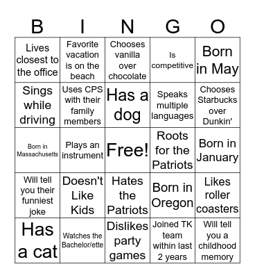Think:Kids Staff Bingo Card