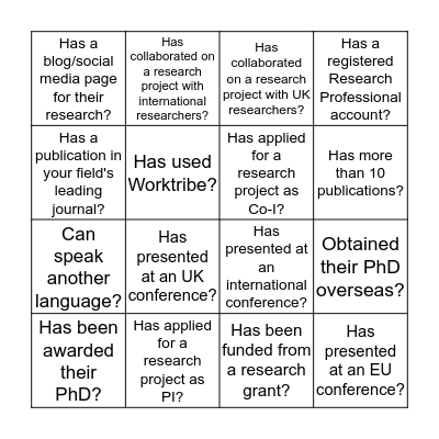 Researcher Bingo Card