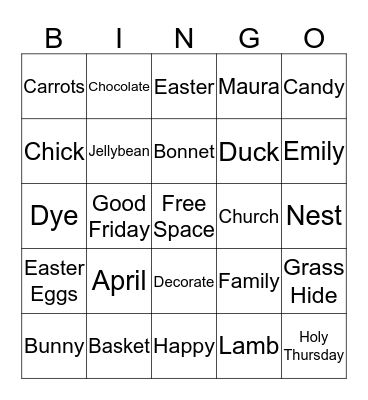 Easter Bingo Card