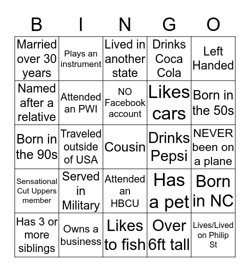 Exum Family  Bingo Card