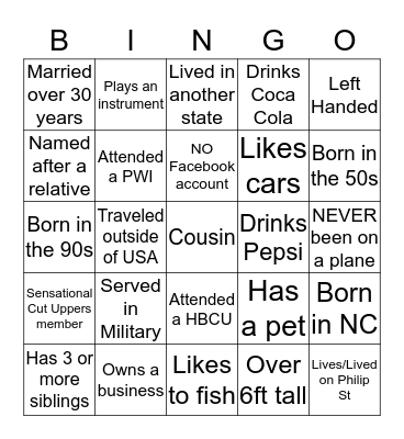 Exum Family  Bingo Card