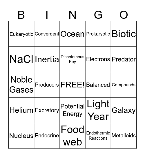 STAAR Vocabulary Bingo Card