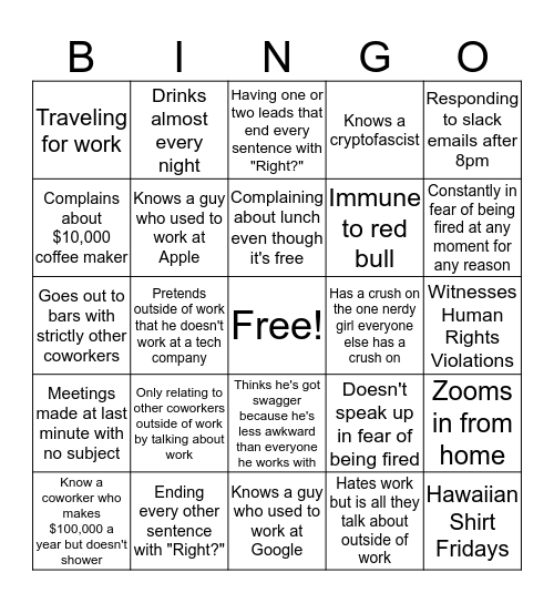 Tech bro bingo Card
