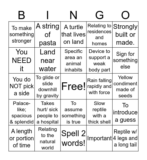 5th Grade Spelling - Week 11 Bingo Card