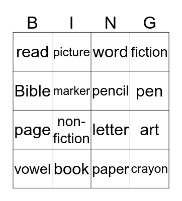 Reading Bingo Card