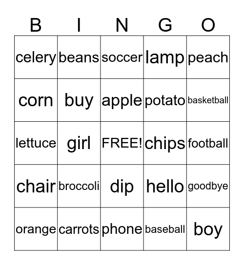 Food Groups Bingo Card