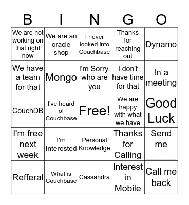 Cold Call Responses  Bingo Card