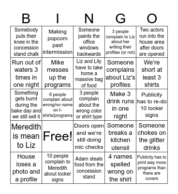 House and Publicity Bingo Card