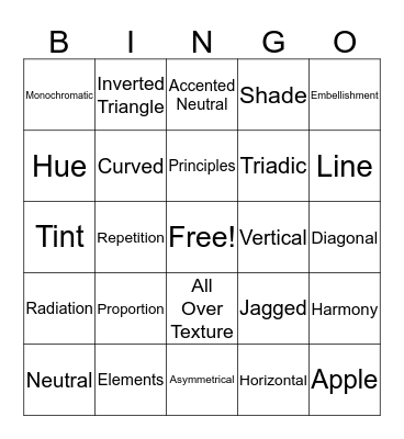 Elements and Principles Review Bingo Card