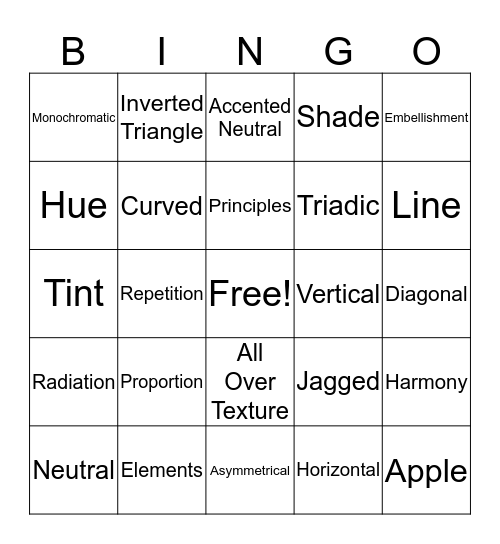Elements and Principles Review Bingo Card