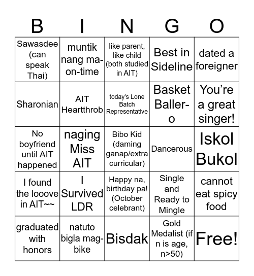 Get to know the Alumni! Bingo Card