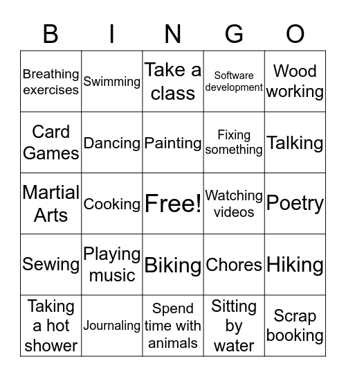 Flow and non-Flow Activities Bingo Card