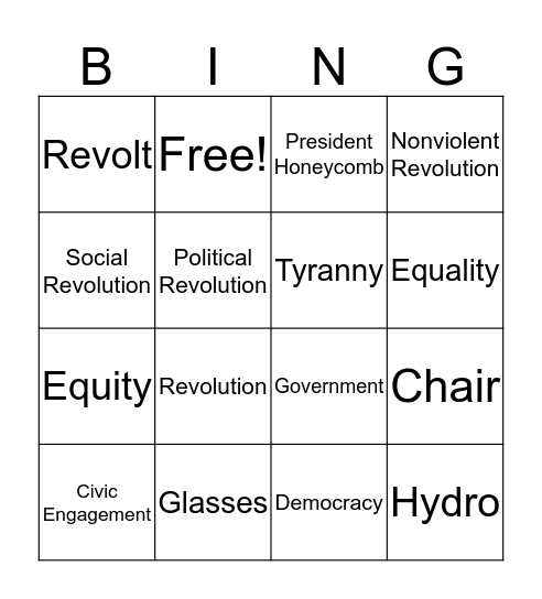 Revolution Vocab Bingo Card