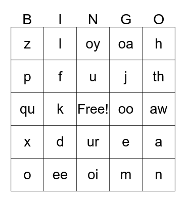 Sounds & Symbols Chart Bingo Card