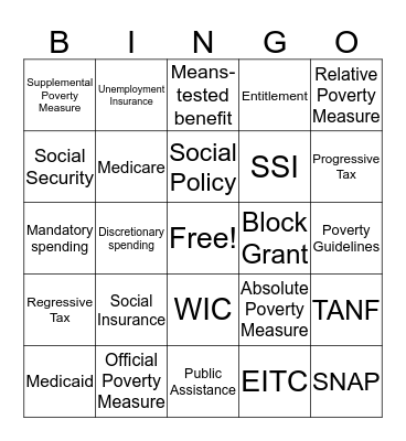 Intro to Social Policy BINGO Card
