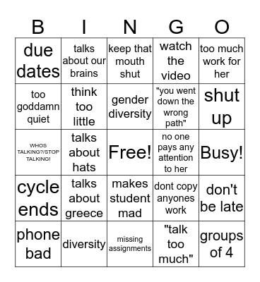 the Dr. X bingo board Bingo Card