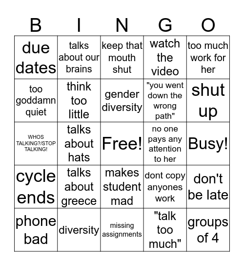 the Dr. X bingo board Bingo Card