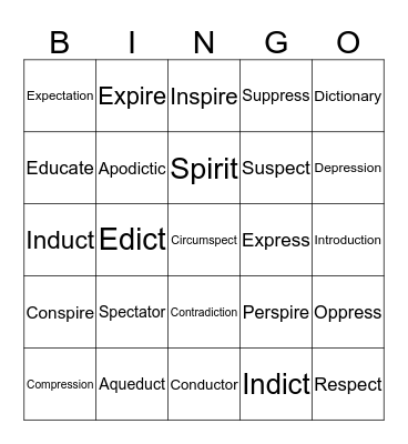 Root Word Bingo Card