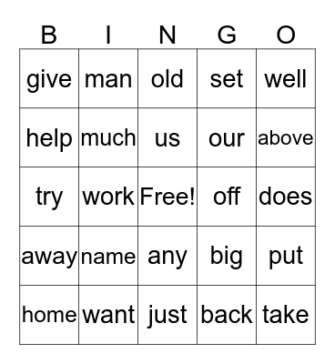 Seeing Stars Sight Words Bingo (Set 5 and 6) Bingo Card