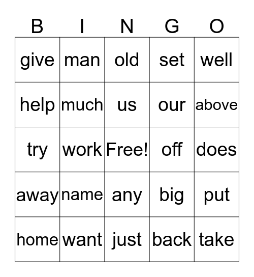 Seeing Stars Sight Words Bingo (Set 5 and 6) Bingo Card