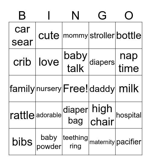 Satmeet's Baby Shower BINGO Card