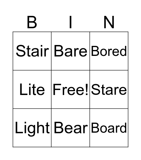 "A Mother to Son" Homonym Bin-No Go Bingo Card