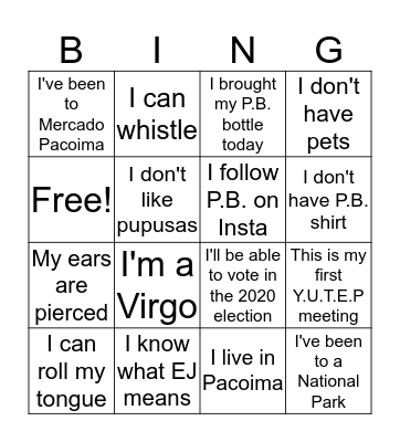 Y.U.T.E.P BINGO Card