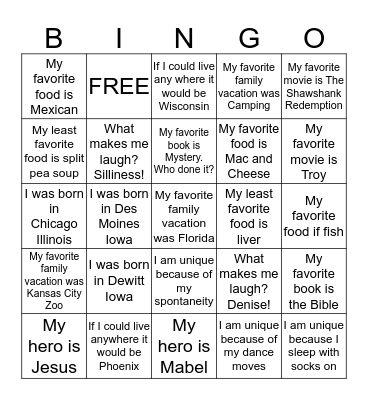 GUESS WHO BINGO Card