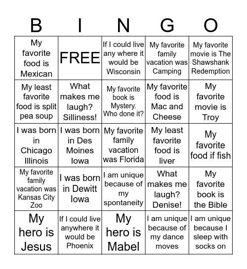 GUESS WHO BINGO Card